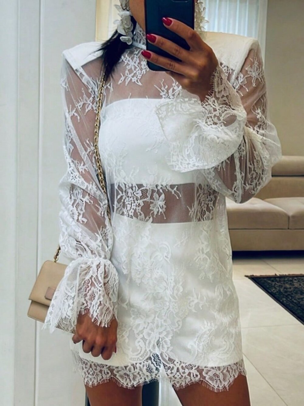 White Vintage Sheer Lace Women's Dress